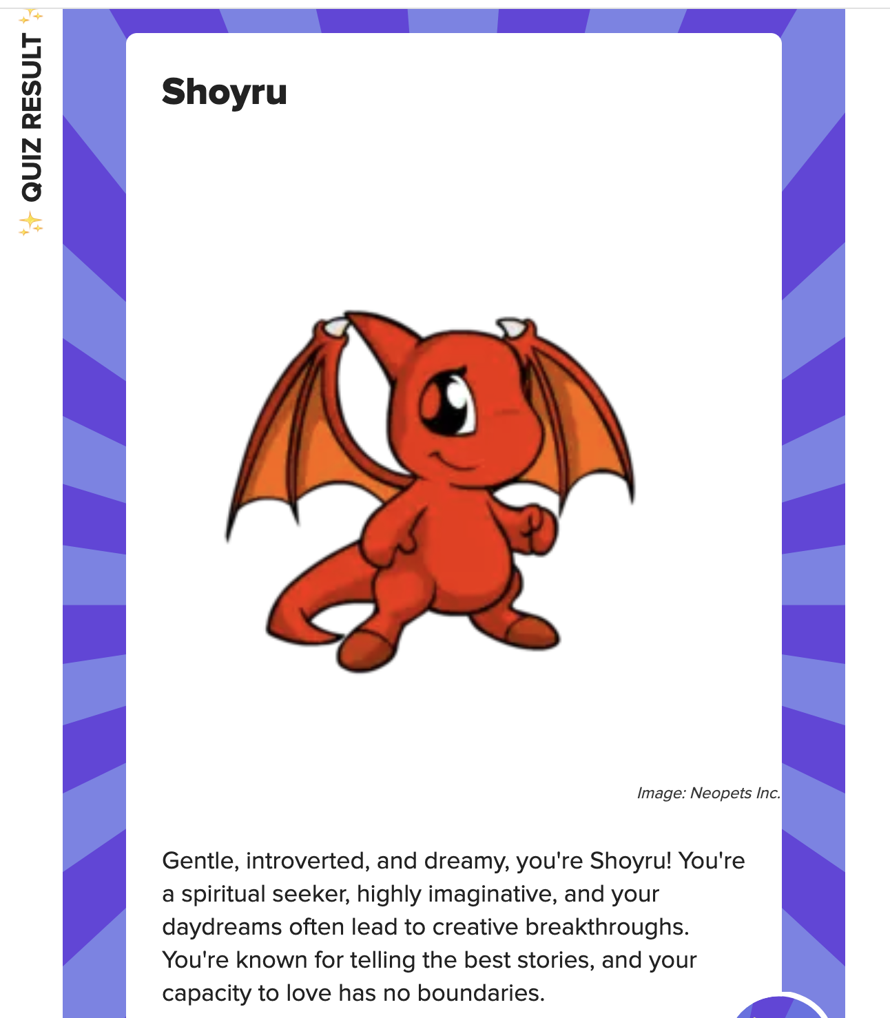 buzzfeed neopets personality test results - shoyru